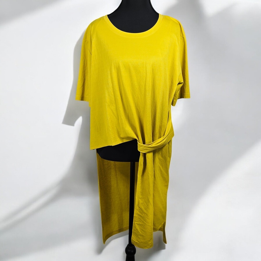 PATRIZIA LUCA  Knit Tunic Dress /Top Tie Waist Midi Woman Large Yellow/Green
